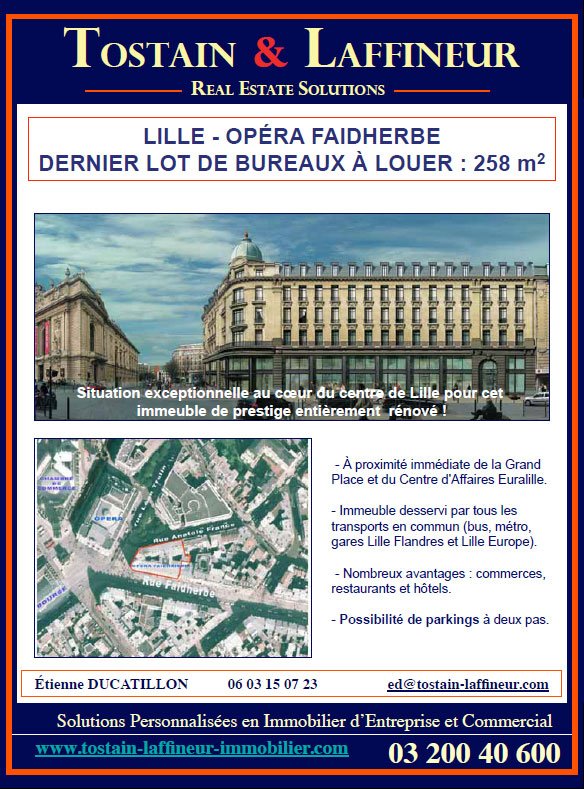 LILLE - OPERA FAIDHERBE : dernier lot de bureaux à louer